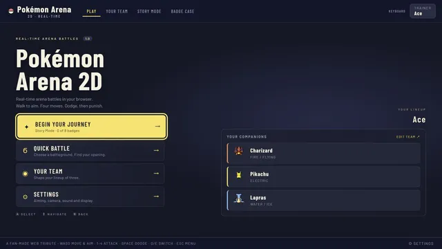 Main menu with Story Mode, Quick Battle, and team options