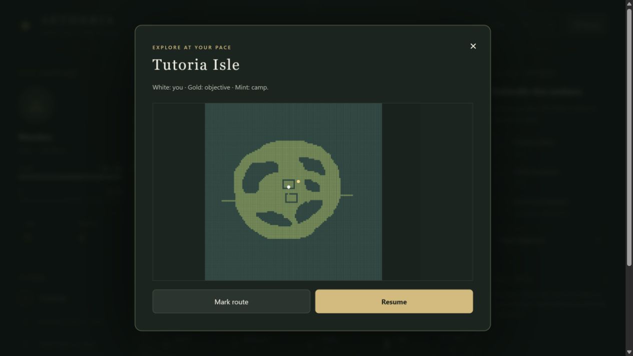 Tutoria Isle map showing player, objective, and camp markers
