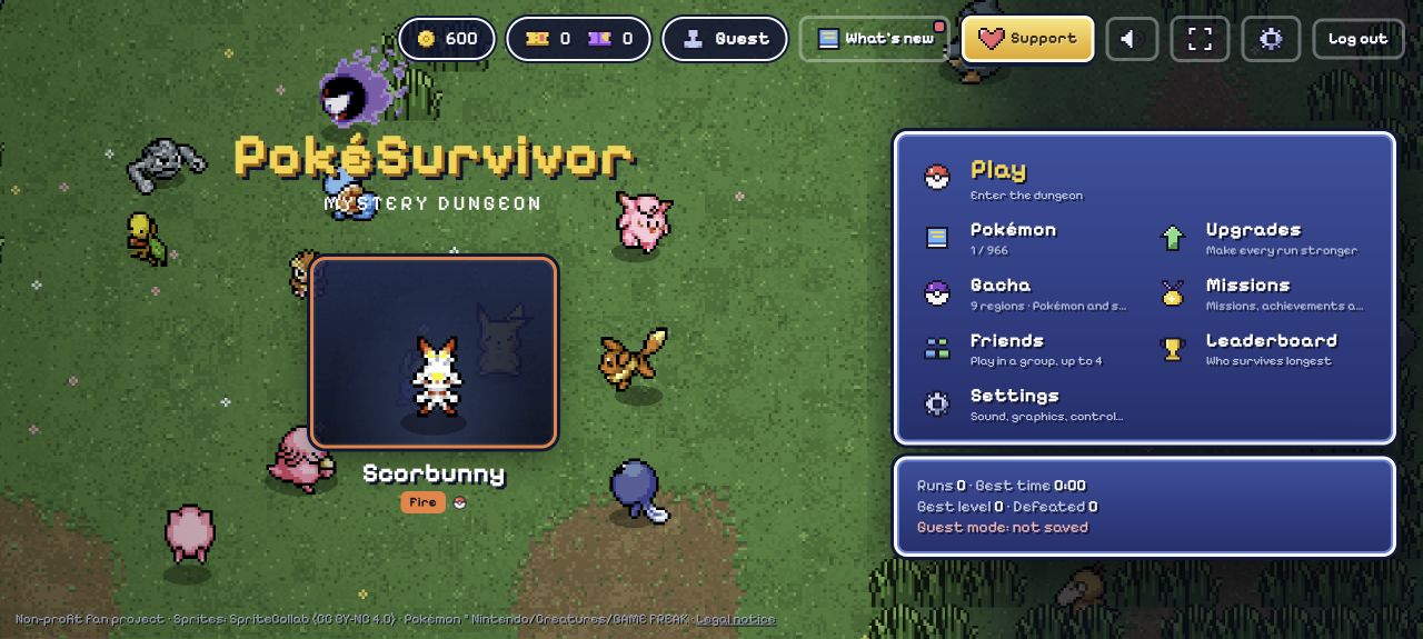 Actual PokéSurvivor game screen